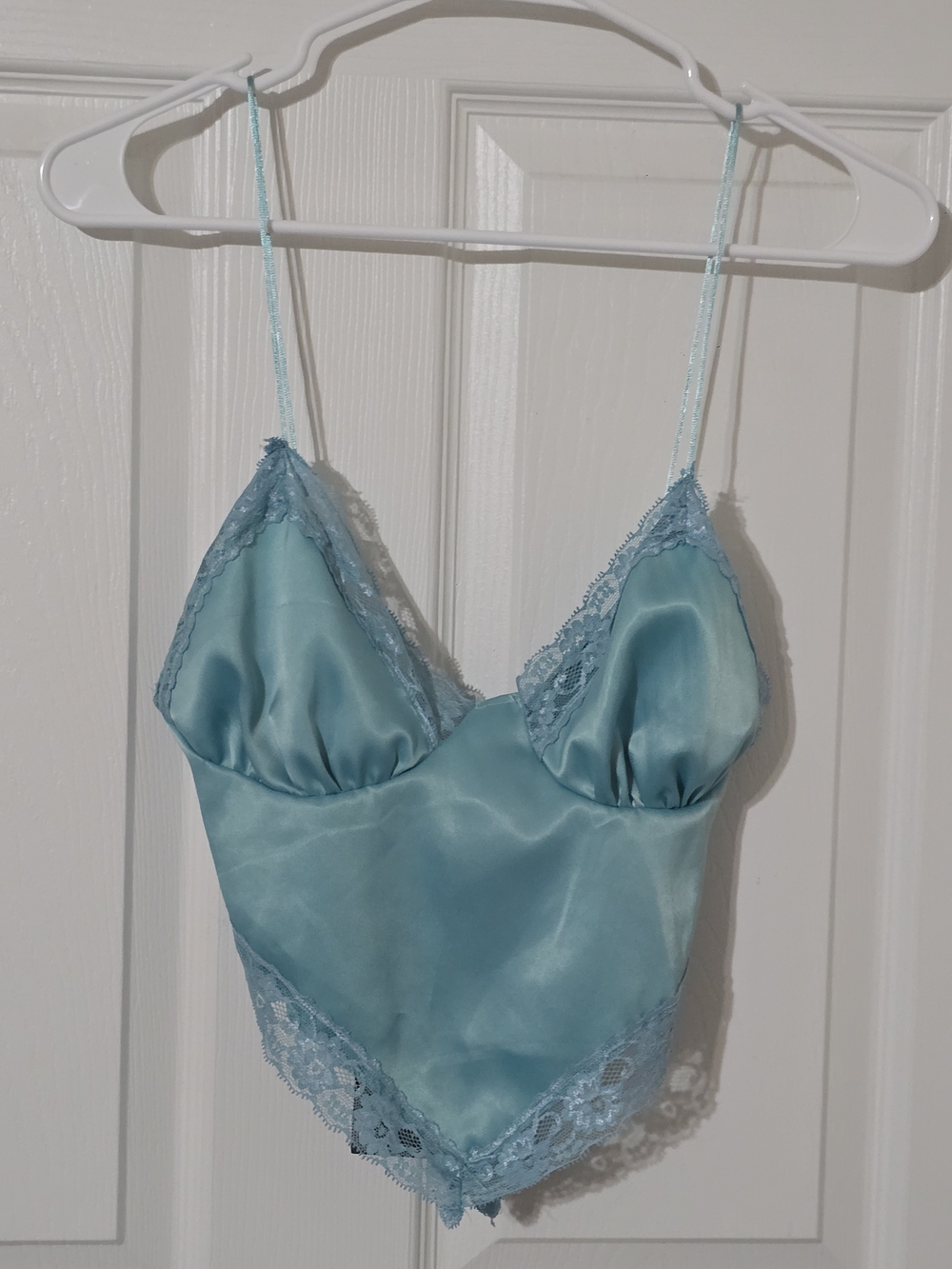 Nasty Gal Sky Blue Satin Lace-Trim Camisole